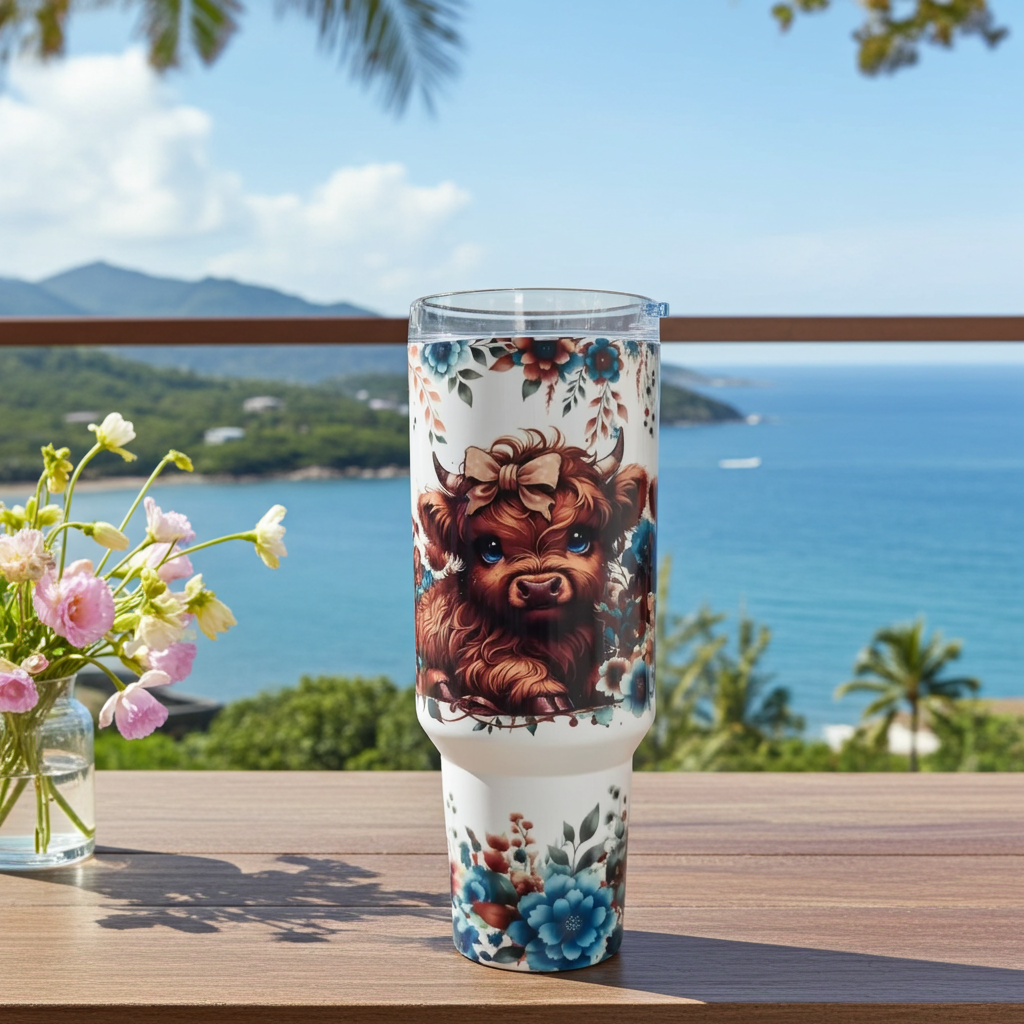 Cute teal Highland Cow 40oz Tumbler Dis An Dat Tumbler Store