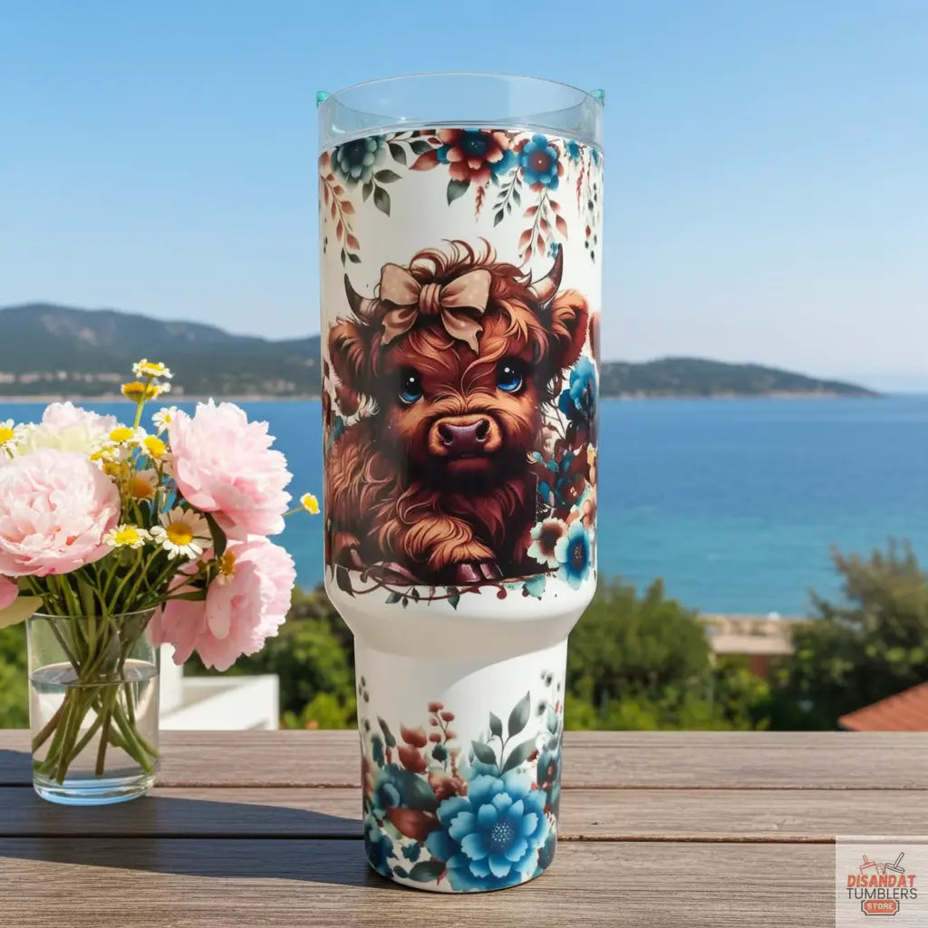 Cute teal Highland Cow 40oz Tumbler