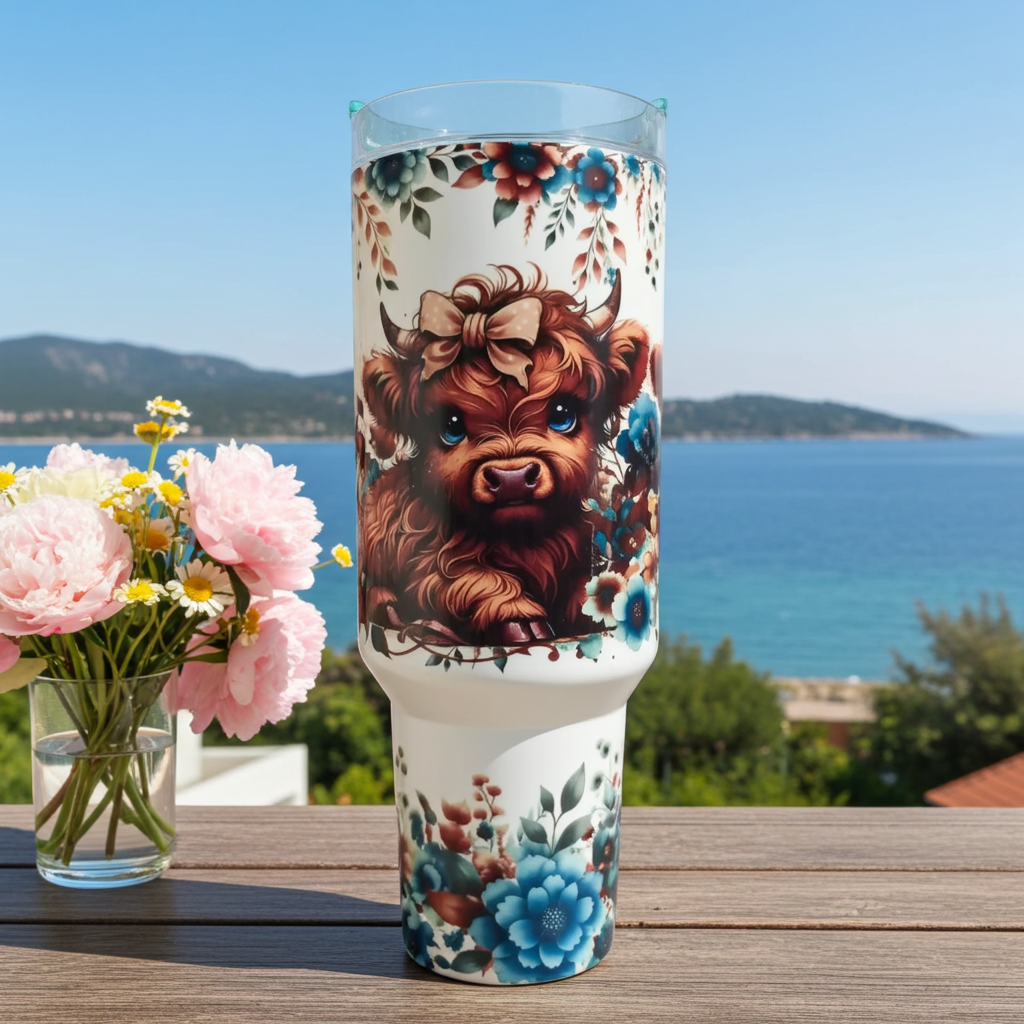 Cute teal Highland Cow 40oz Tumbler Dis An Dat Tumbler Store