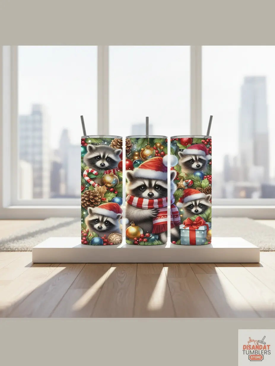 Festival Racoon Christmas 20oz Tumbler - Eco-Friendly & Reusable - Dis An Dat Tumbler Store