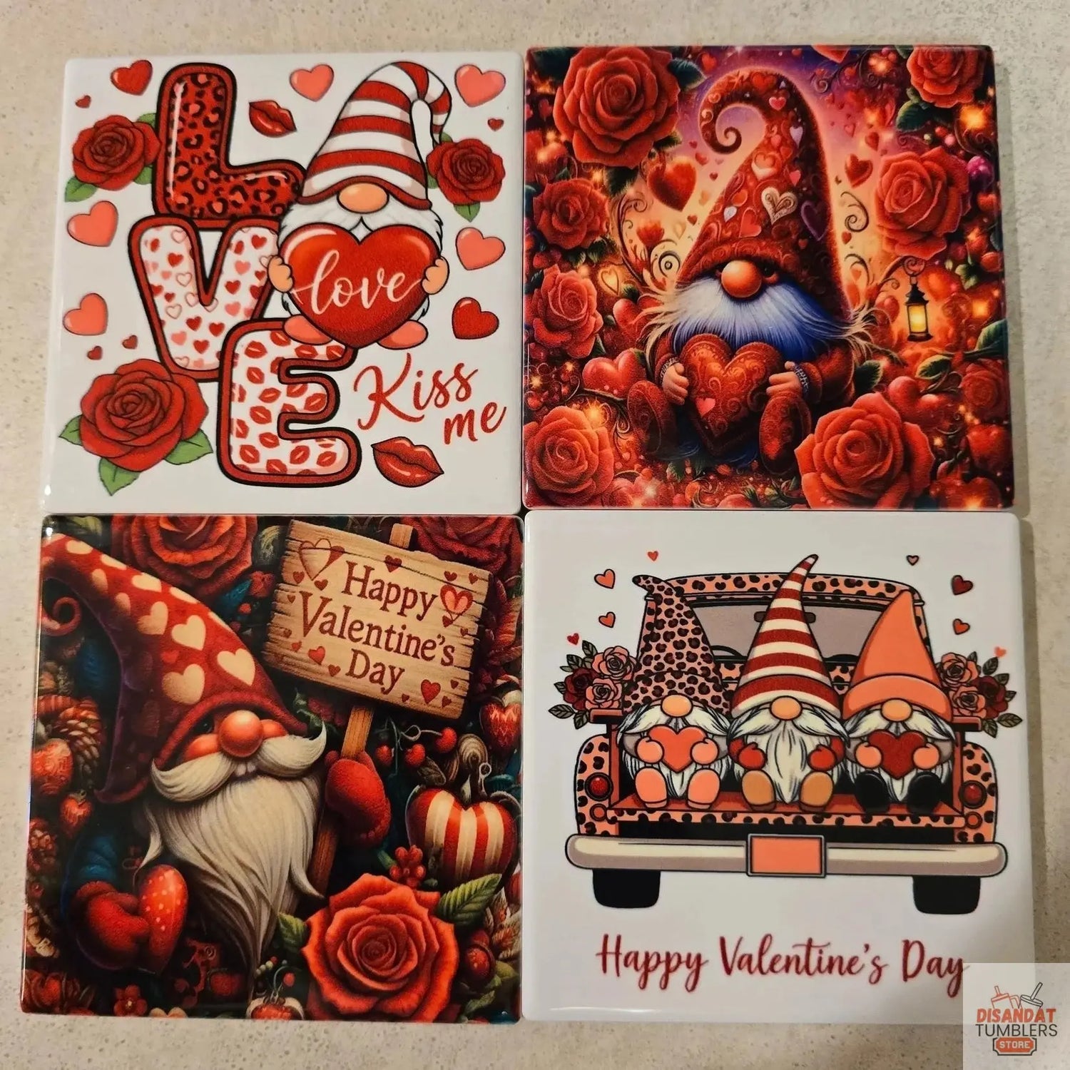 Gnome V-day 4-inch Table Coasters - Dis An Dat Tumbler Store
