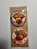 Highland Cow Floral Car Coasters – Set of 2 Dis An Dat Tumbler Store
