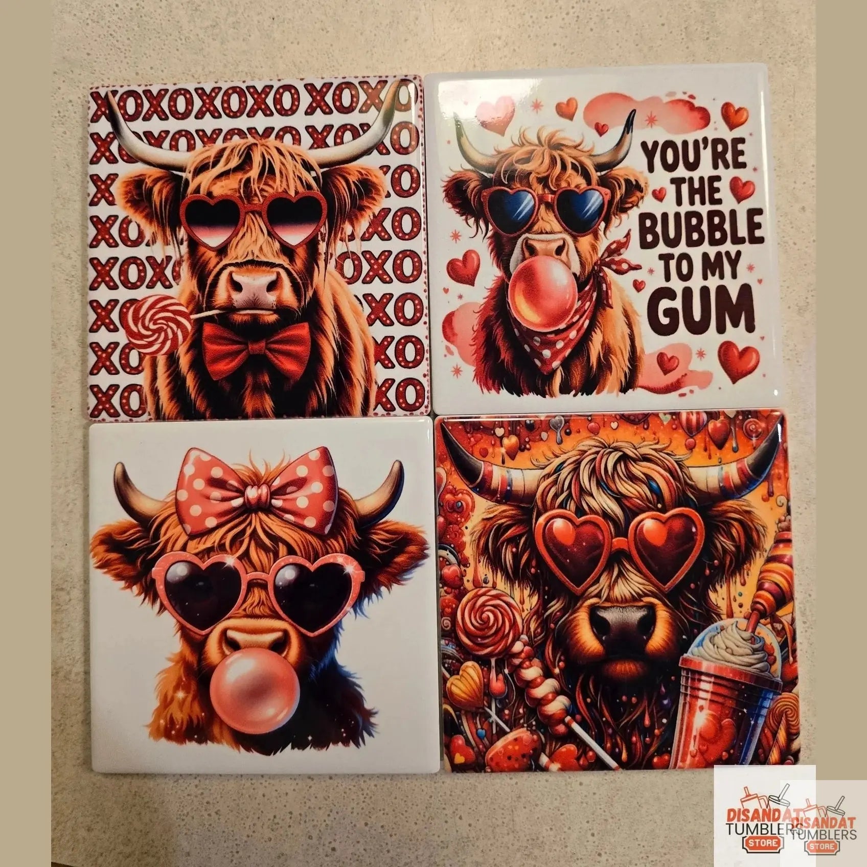 Highland Cow V-day 4-inch Coasters Dis An Dat Tumbler Store