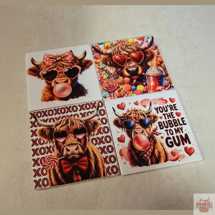 Highland Cow V-day 4-inch Coasters Dis An Dat Tumbler Store