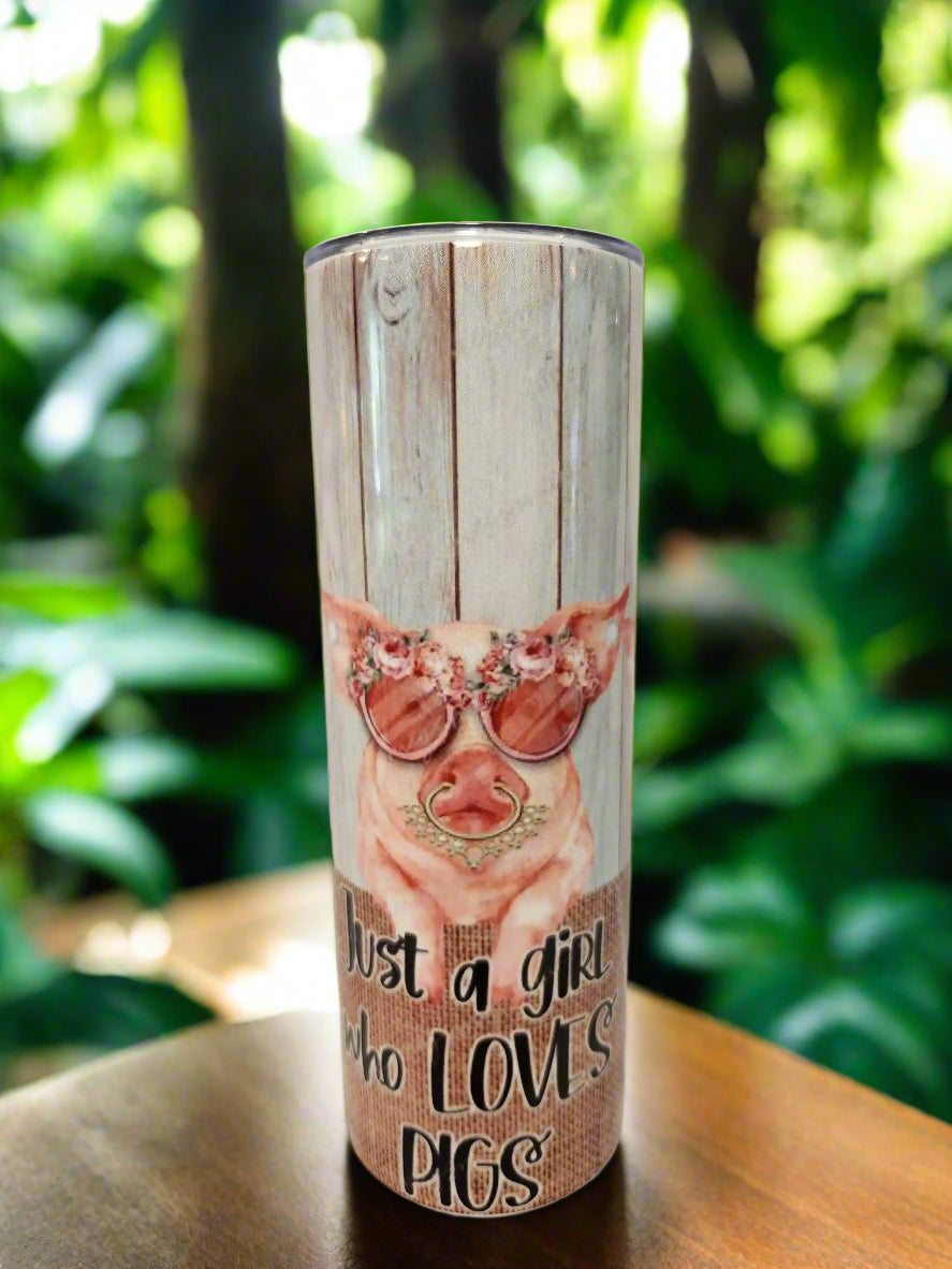 Custom 20oz Just a girl loves pigs Tumbler - Image #1