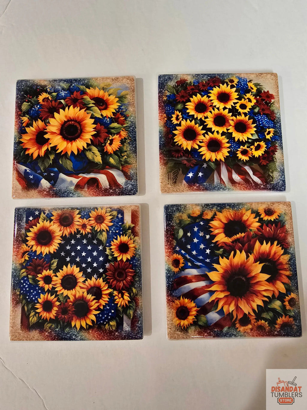 Patriotic Sunflowers 🌻 4-inch Coasters - Dis An Dat Tumbler Store
