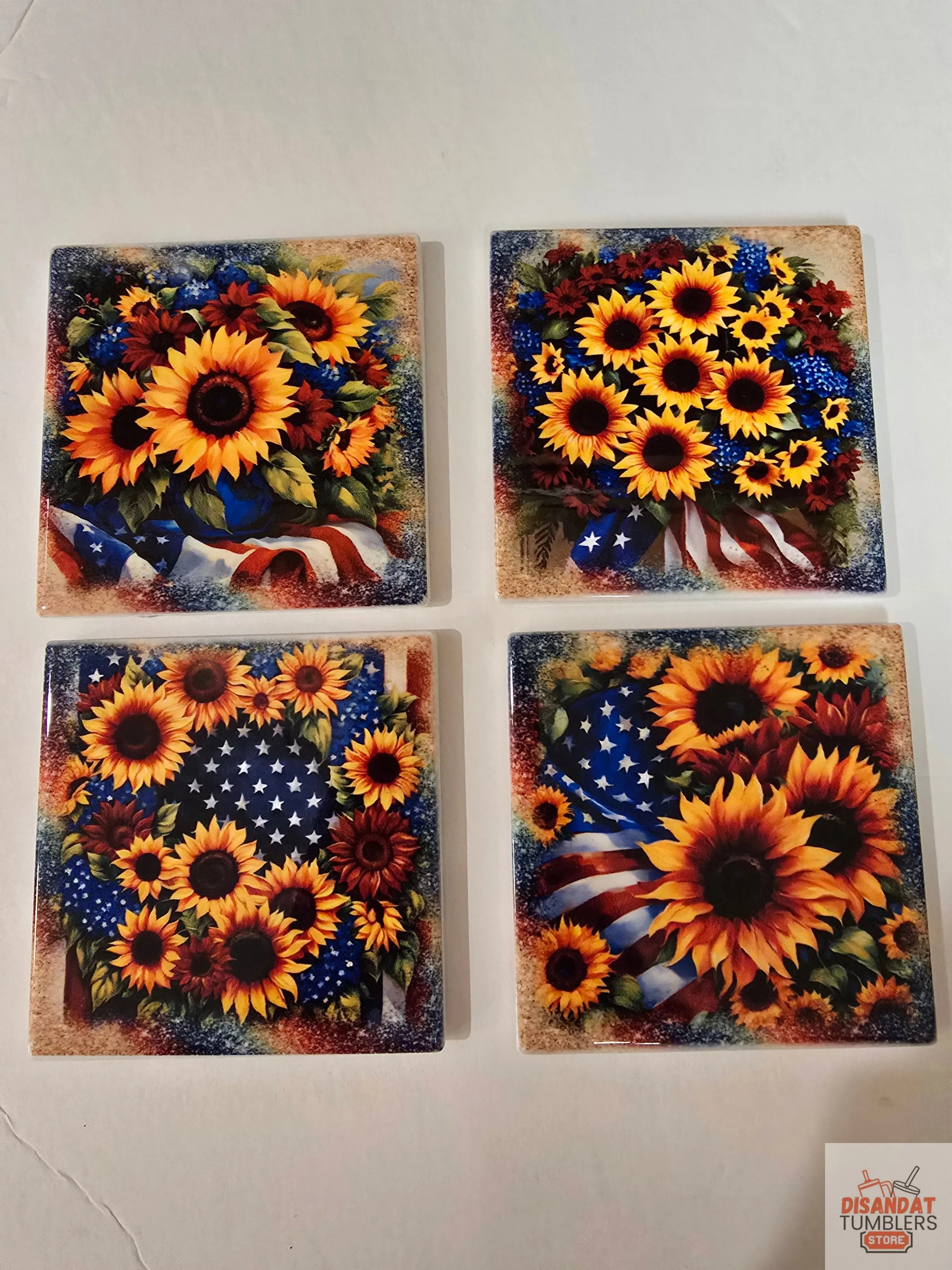 Patriotic Sunflowers 🌻 4-inch Coasters - Dis An Dat Tumbler Store