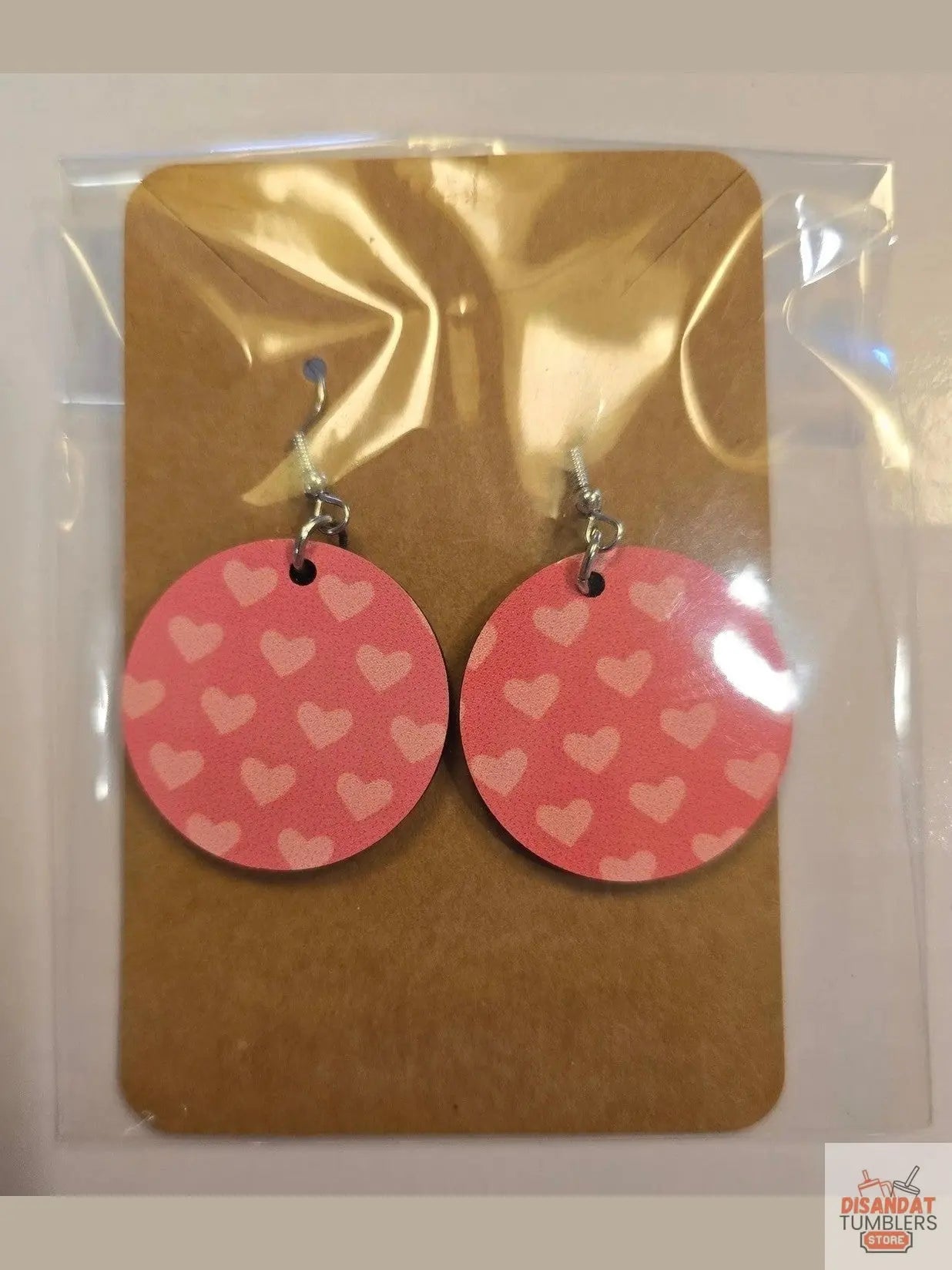 Pink Heart Round Custom Made Earrings - Dis An Dat Tumbler Store