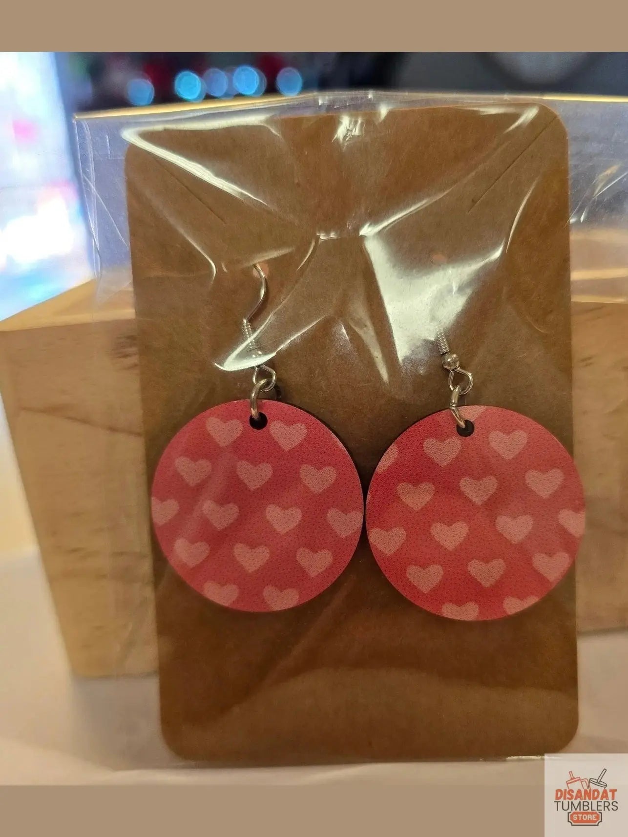 Pink Heart Round Custom Made Earrings - Dis An Dat Tumbler Store