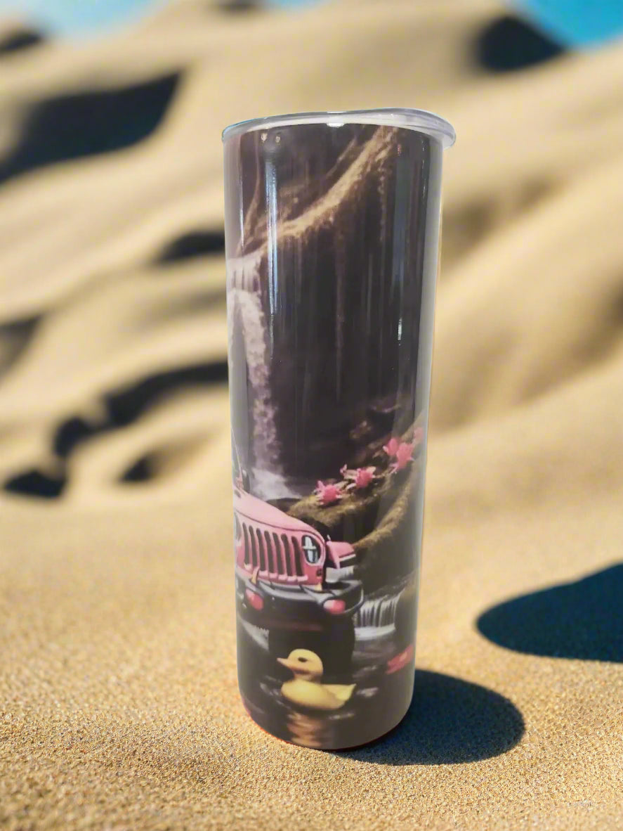 Pink Jeep w/ waterfall 20oz Tumbler - Image #4