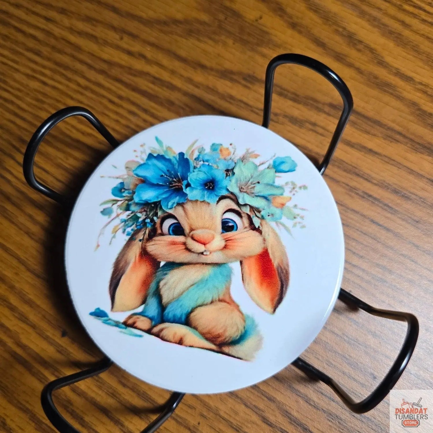 Pretty in blue Bunny 3 inch round Table Coasters - Dis An Dat Tumbler Store