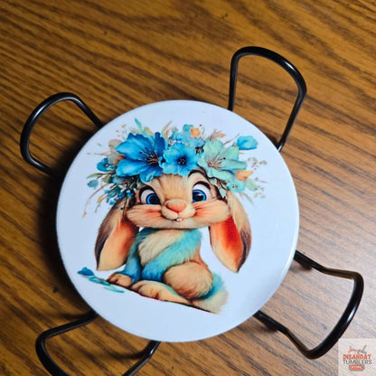 Pretty in blue Bunny 3 inch round Table Coasters - Dis An Dat Tumbler Store