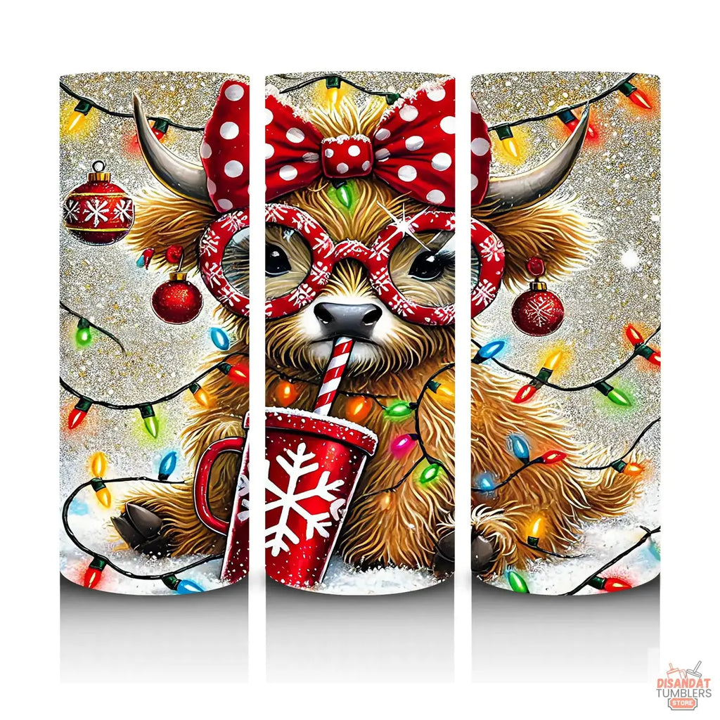 Purty Heifer Christmas 20oz Tumbler - Eco-Friendly & Reusable - Dis An Dat Tumbler Store