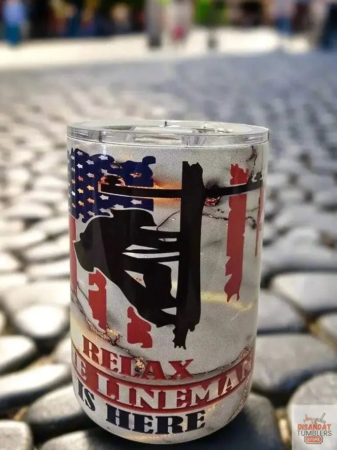 Relax the Lineman is here 10oz Coffee Tumbler Dis An Dat Tumbler Store