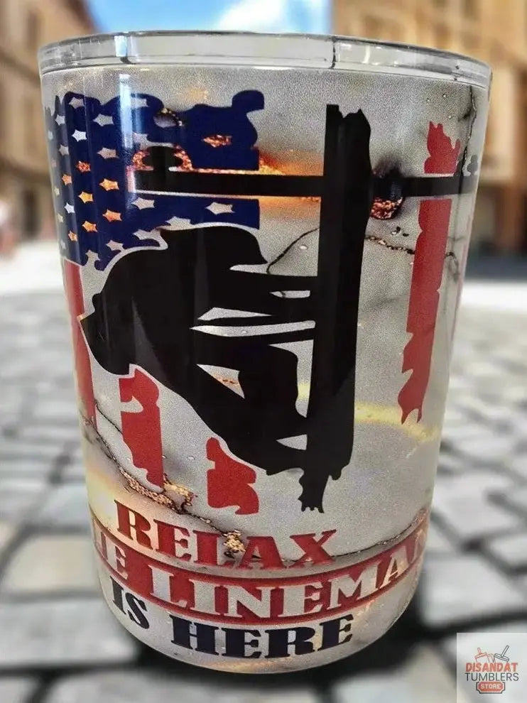Relax the Lineman is here 10oz Coffee Tumbler Dis An Dat Tumbler Store