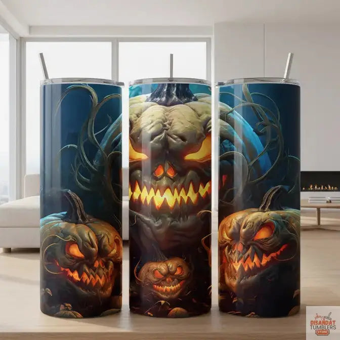 Three Halloween-themed cups with jack-o&