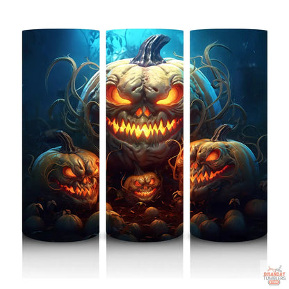 Triptych artwork of glowing jack-o&