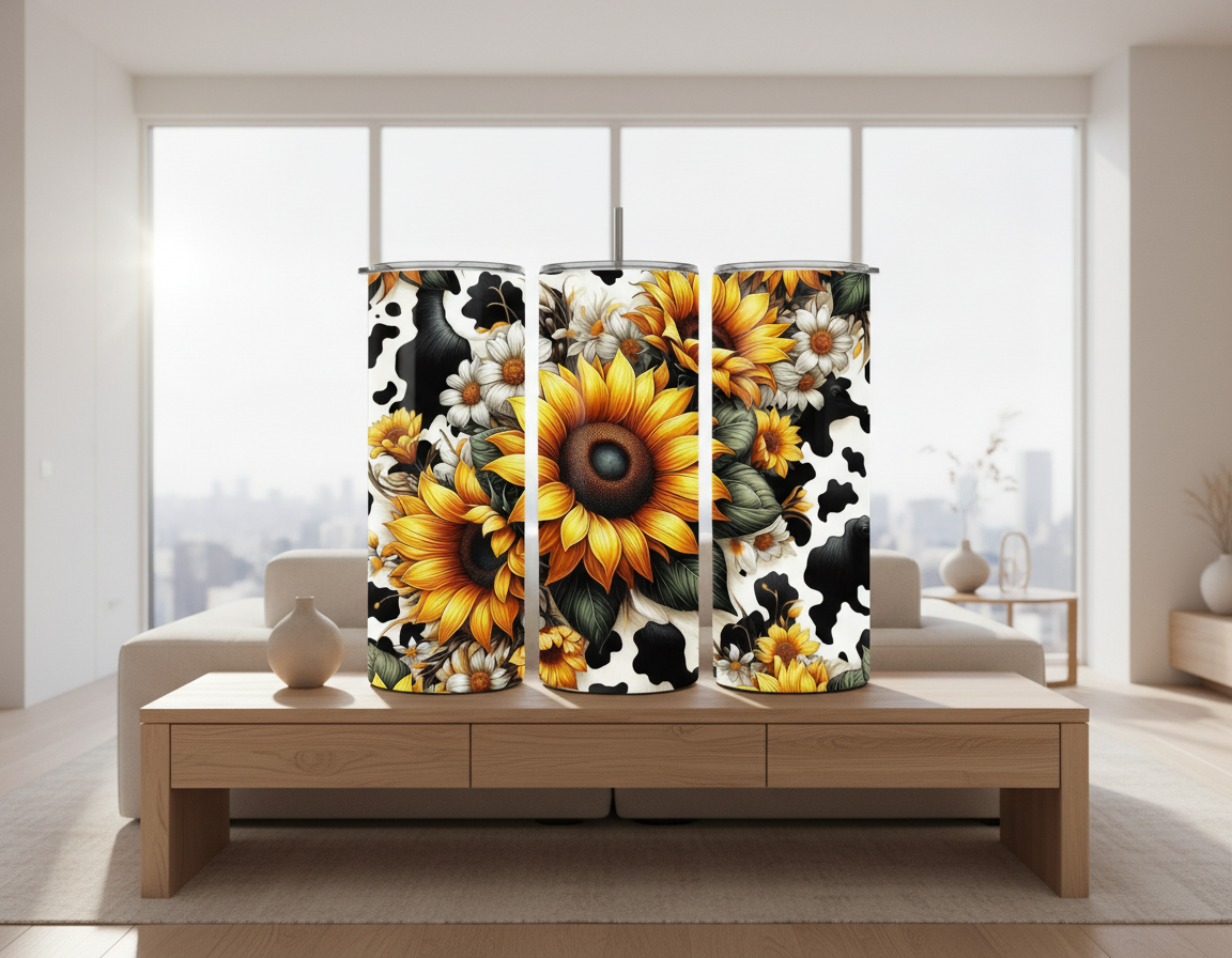 Sunflower/Cow Design 20oz Tumbler Dis An Dat Tumbler Store