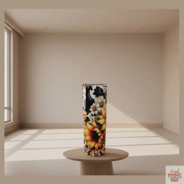 Sunflowers W/ Cow Design 20oz Tumbler - Dis An Dat Tumbler Store