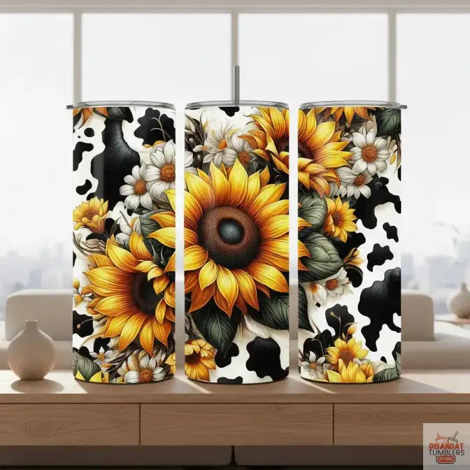 Sunflowers W/ Cow Design 20oz Tumbler - Dis An Dat Tumbler Store