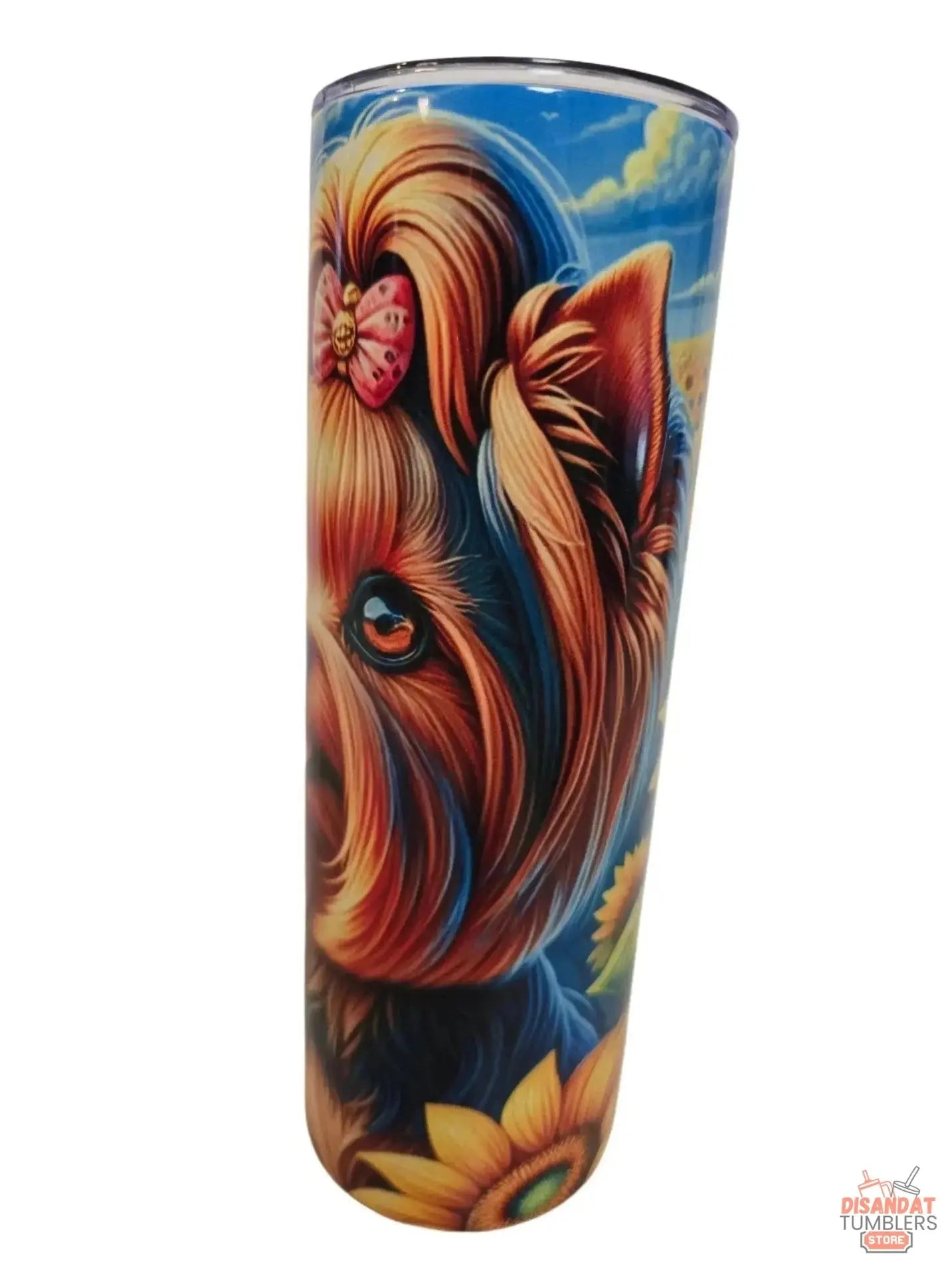 Sunflowers with Adorable Yorkie 20oz Tumbler DisAnDat