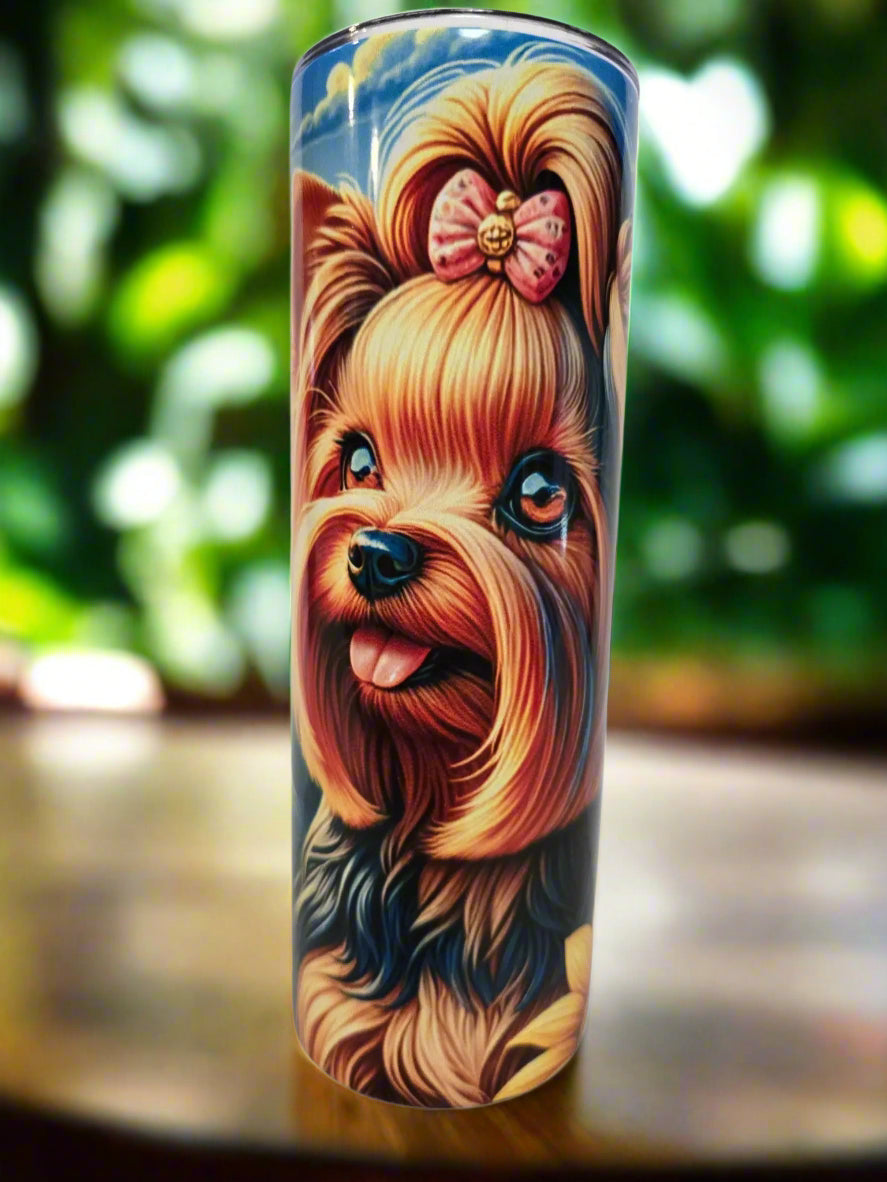 Sunflowers with adorable Yorkie 20oz Tumbler Dis An Dat