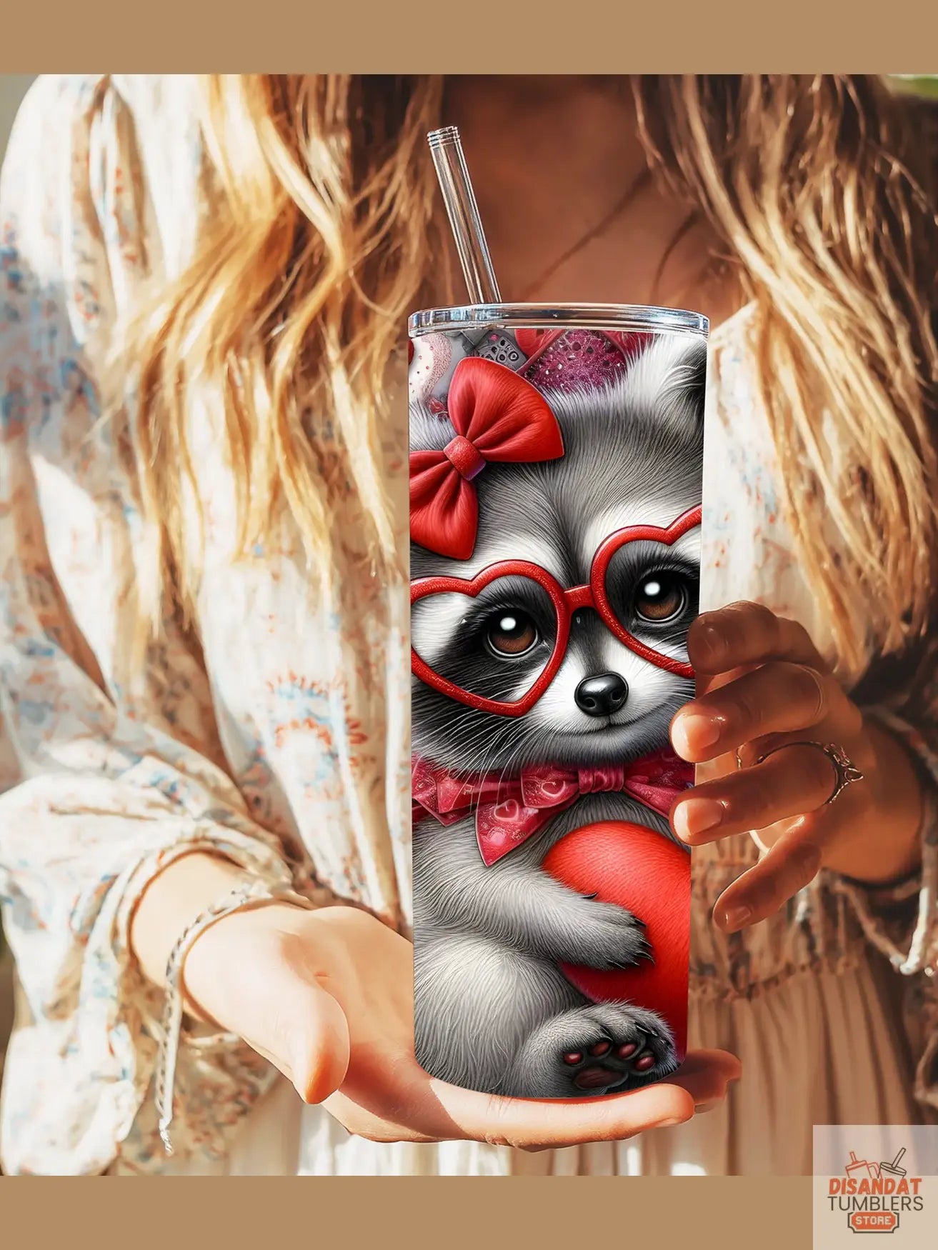 Valentines Raccoon 20oz Tumbler - Dis An Dat Tumbler Store