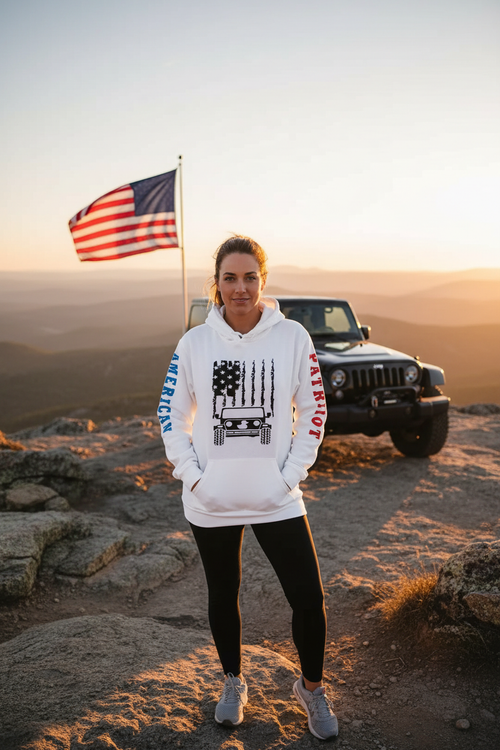 American Patriot Jeep hoodie rocky overlook lifestyle