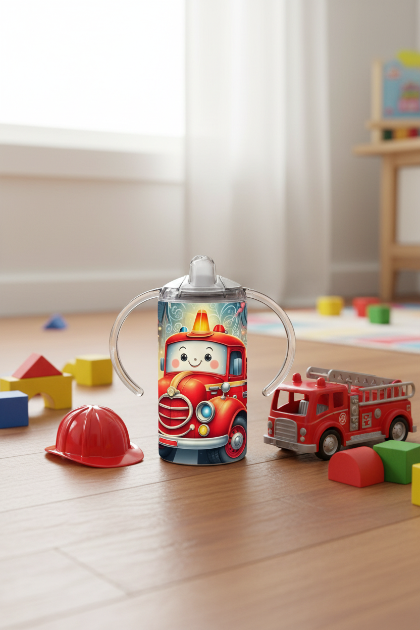 Baby Firetruck sippy cup playroom lifestyle