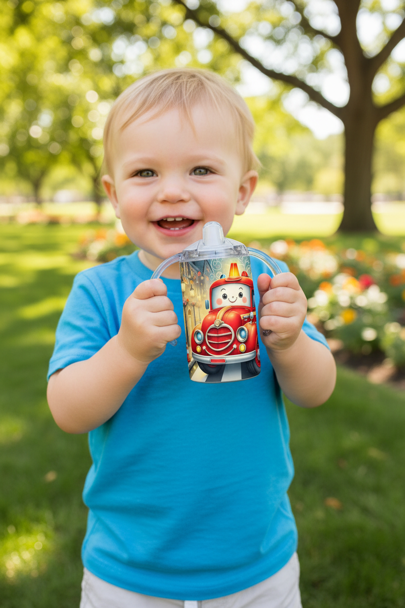 Baby Firetruck sippy cup toddler lifestyle
