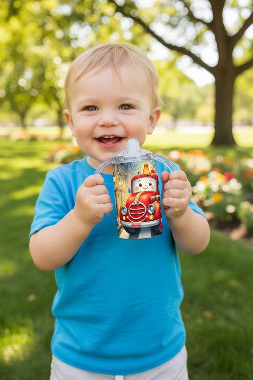 Baby Firetruck sippy cup toddler lifestyle