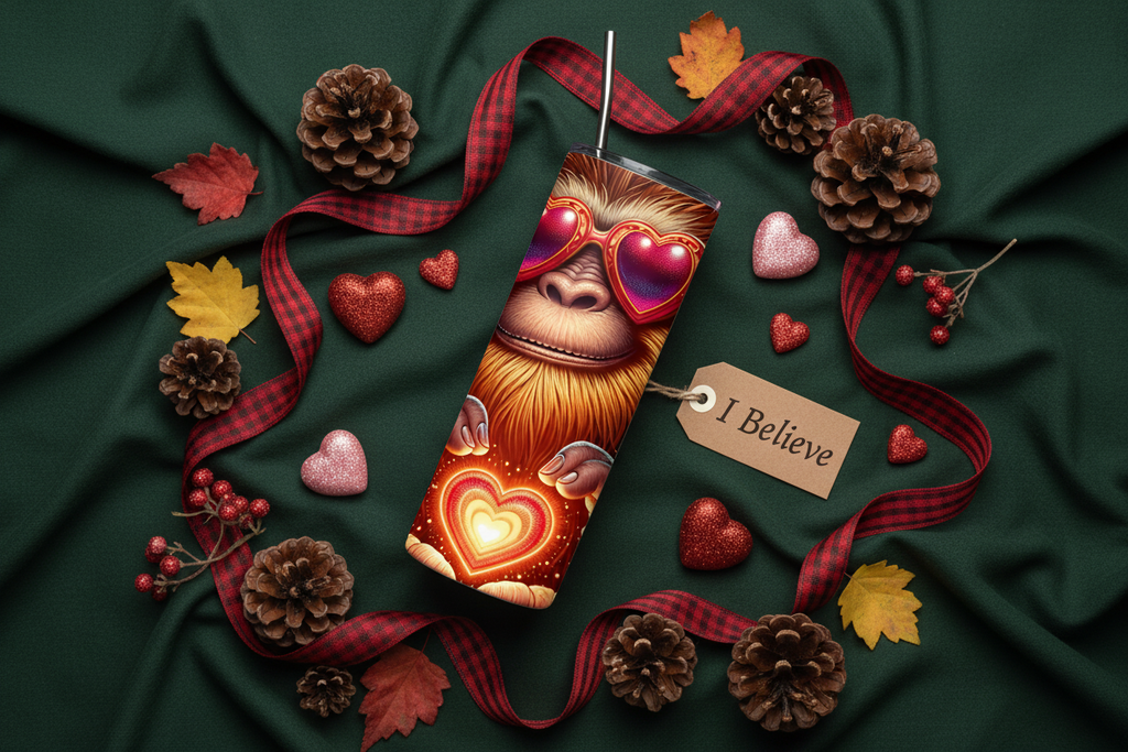 Bigfoot Love tumbler flat lay lifestyle