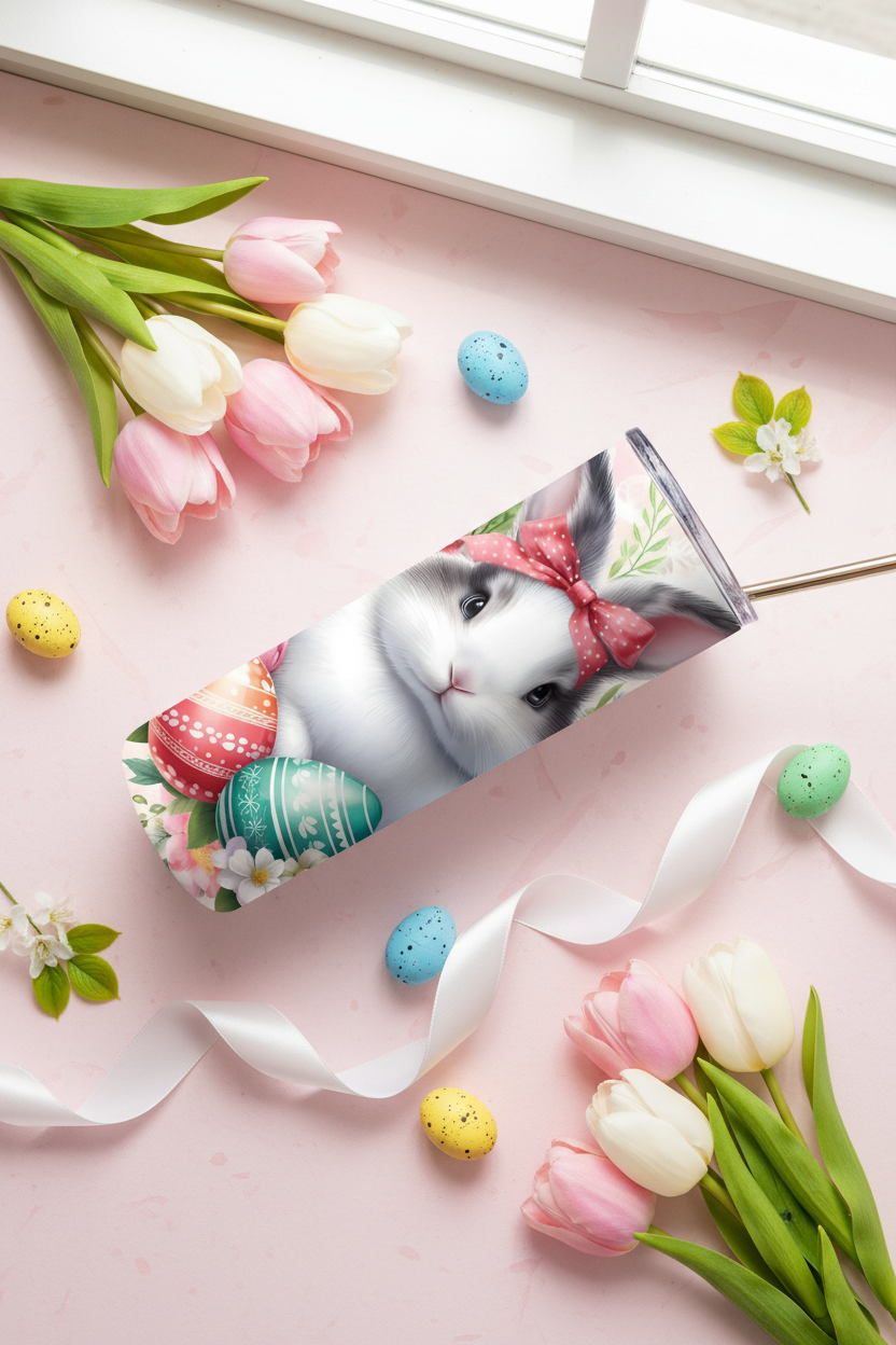Easter bunny tumbler flat lay lifestyle