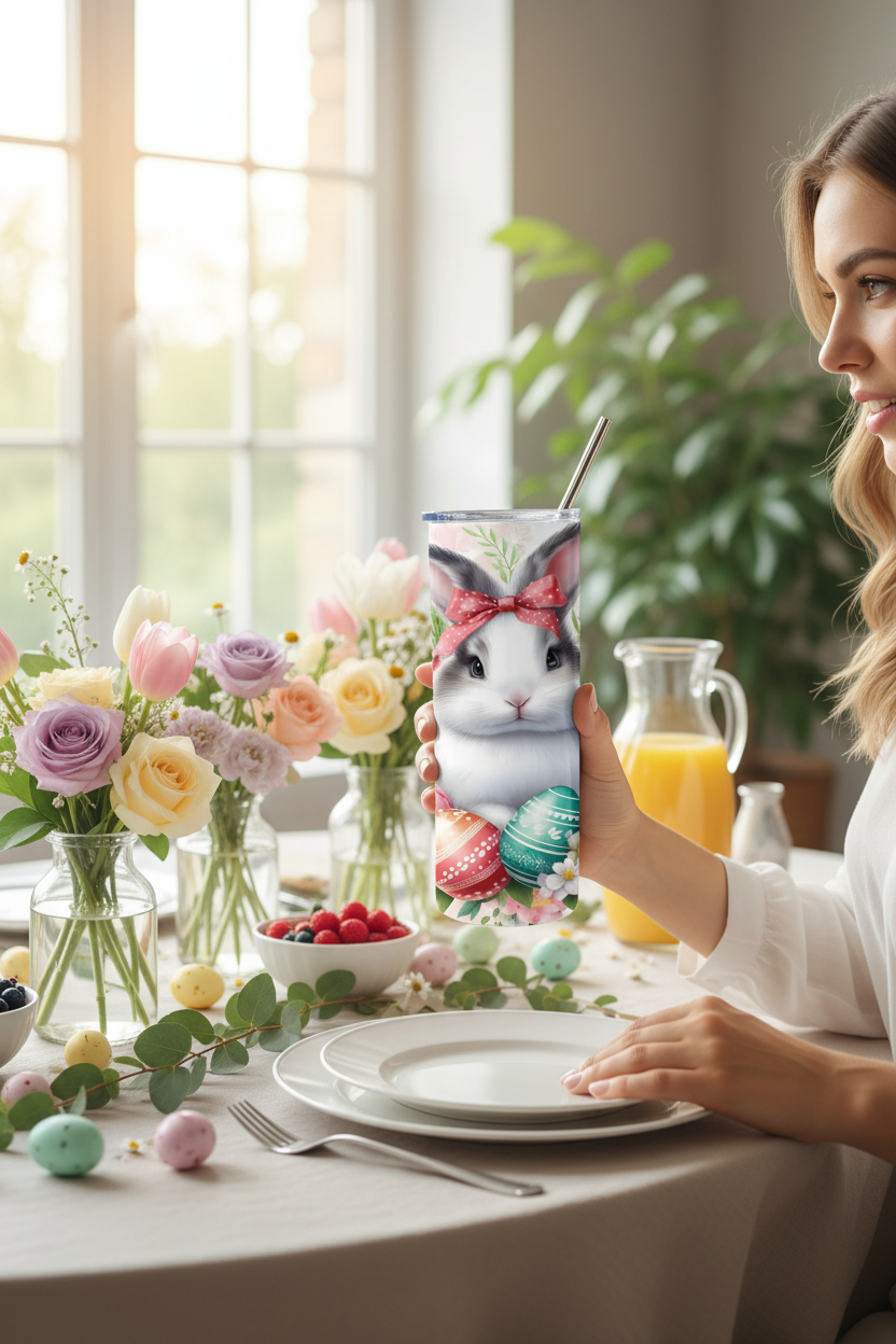 Easter bunny tumbler spring brunch lifestyle
