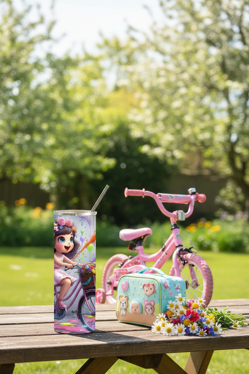 Girl on Bike tumbler backyard lifestyle