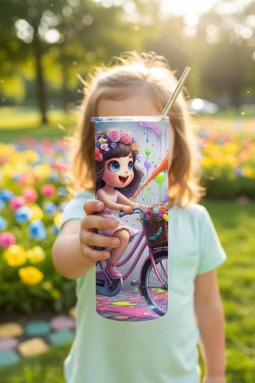 Girl on Bike tumbler child's hand lifestyle