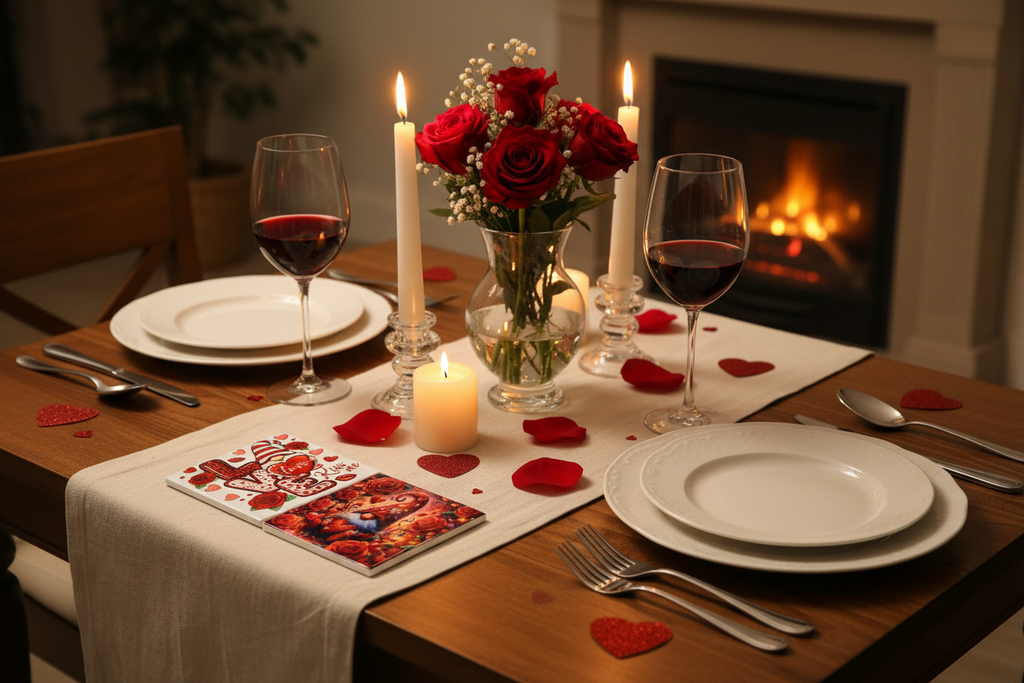 Gnome Valentine's coasters romantic table lifestyle