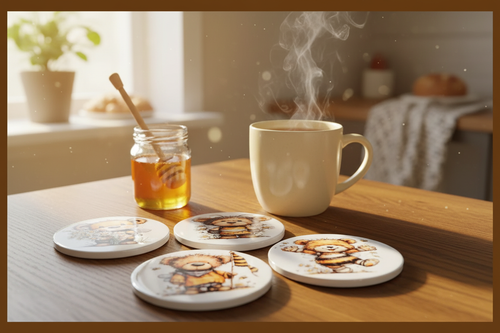 Honey bear coasters kitchen table lifestyle