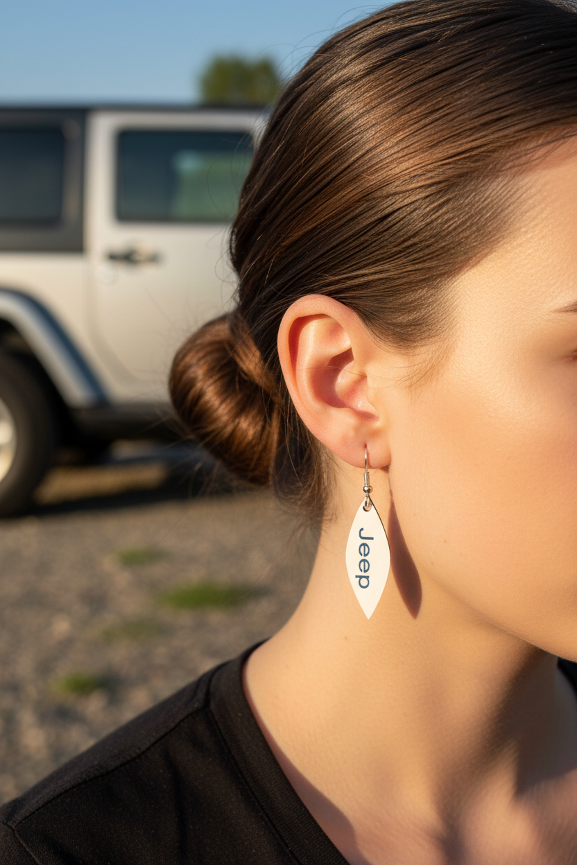 Jeep tear earrings ear close-up lifestyle