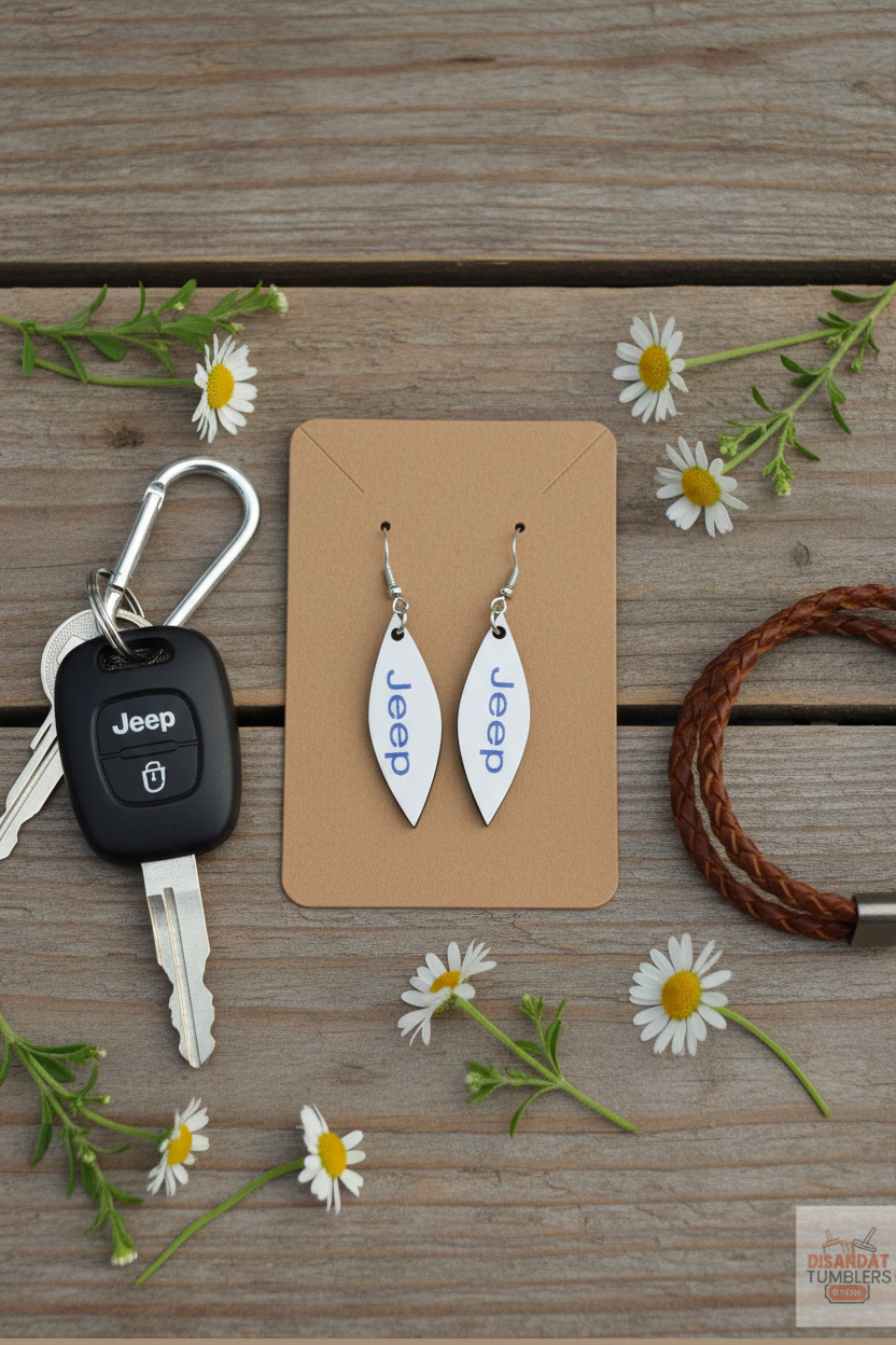 Jeep tear earrings flat lay lifestyle
