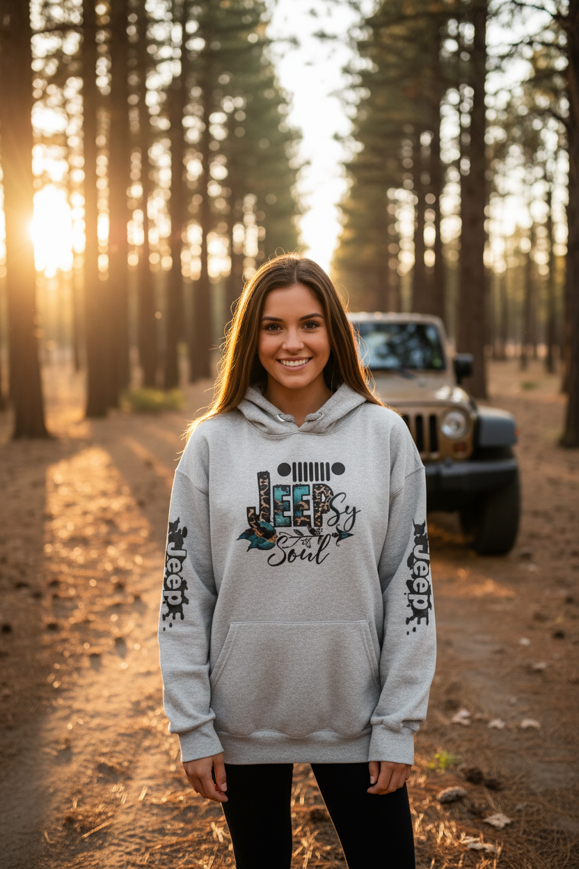 Jeepsy Soul hoodie front forest lifestyle