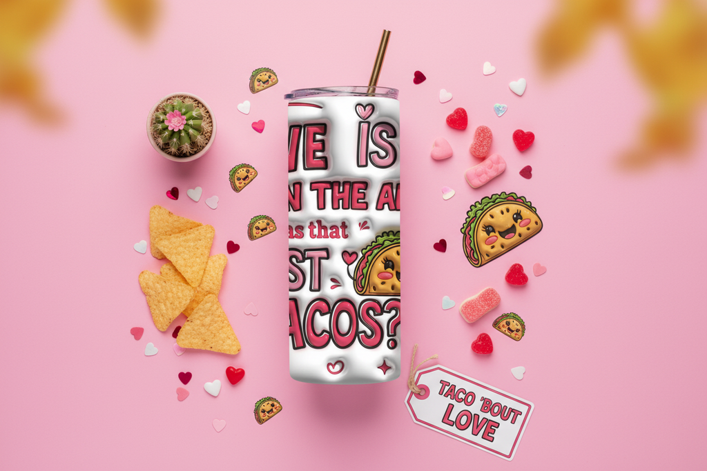 Love or Tacos tumbler flat lay lifestyle