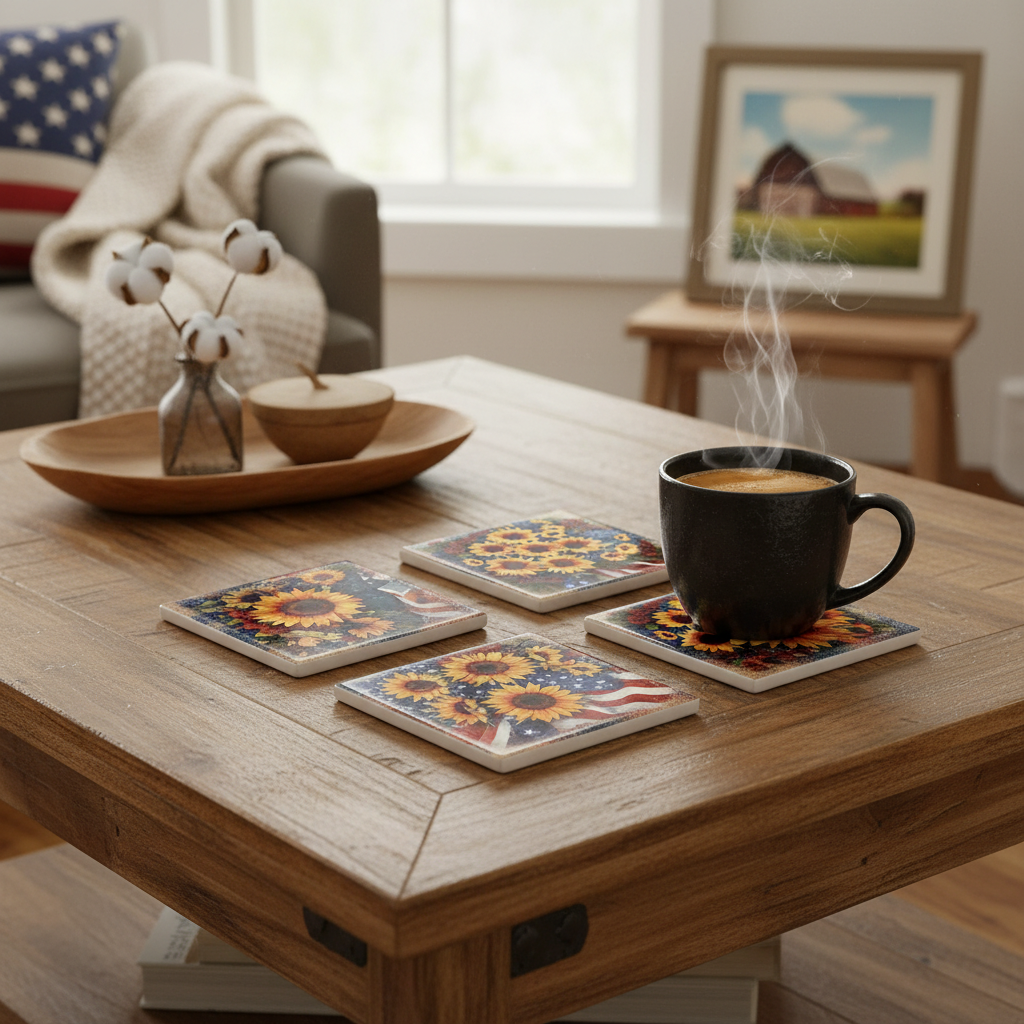 Patriotic Sunflower Coasters - Coffee Table
