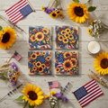 Patriotic Sunflower Coasters - Flat Lay