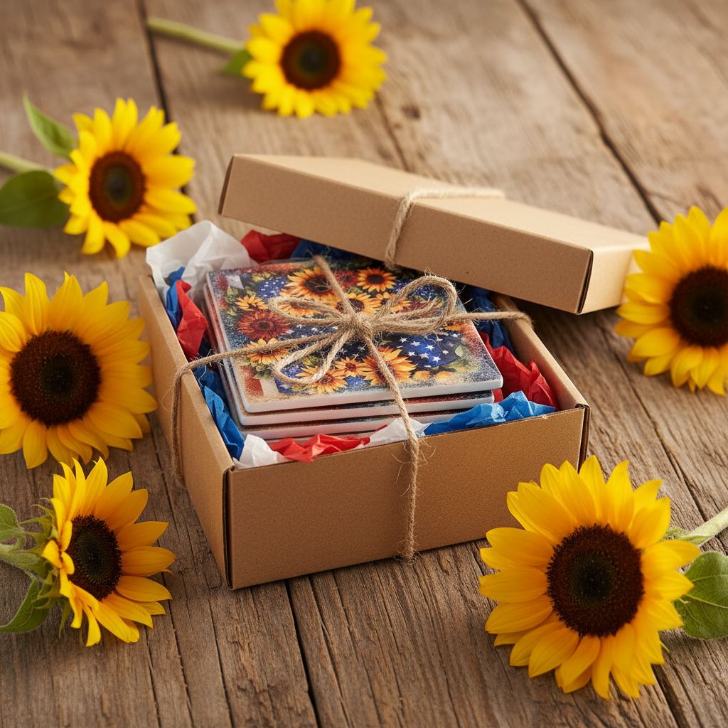 Patriotic Sunflower Coasters - Gift Box