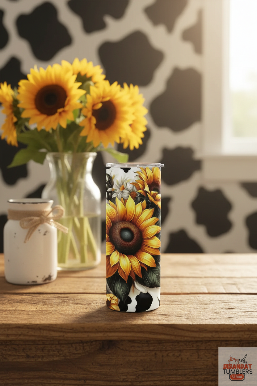 Sunflowers Cow tumbler farmhouse lifestyle