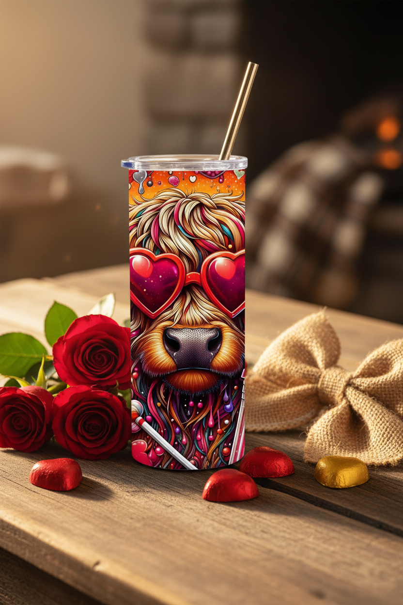 Valentine Heifer tumbler rustic table lifestyle