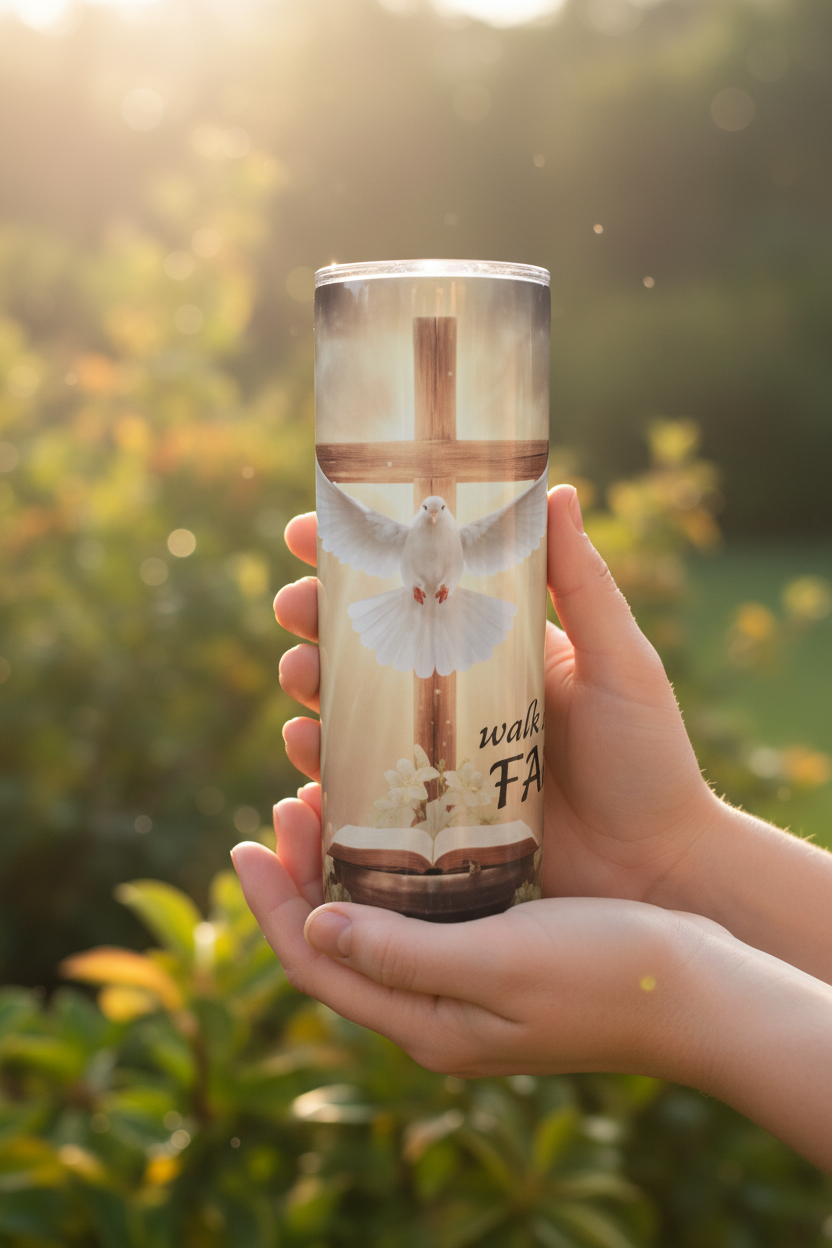 Walk by Faith tumbler garden lifestyle