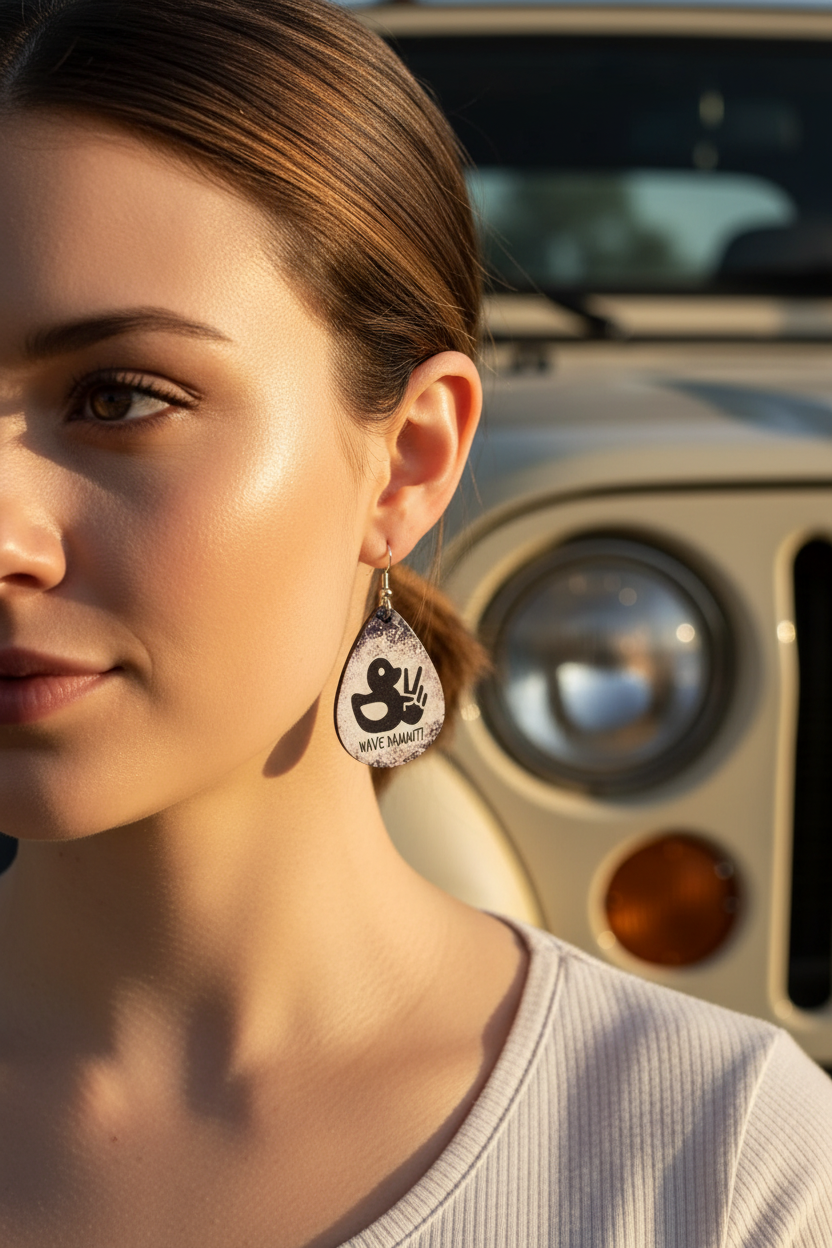 Wave Dammit earrings ear close-up lifestyle
